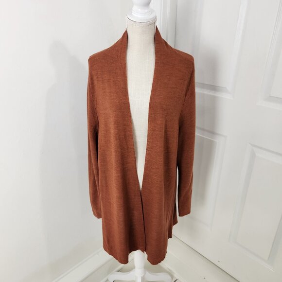 Eileen Fisher Cardigan Womens 2X Rust Merino Wool Open Thin Fine Neutral Boho - Picture 12 of 12